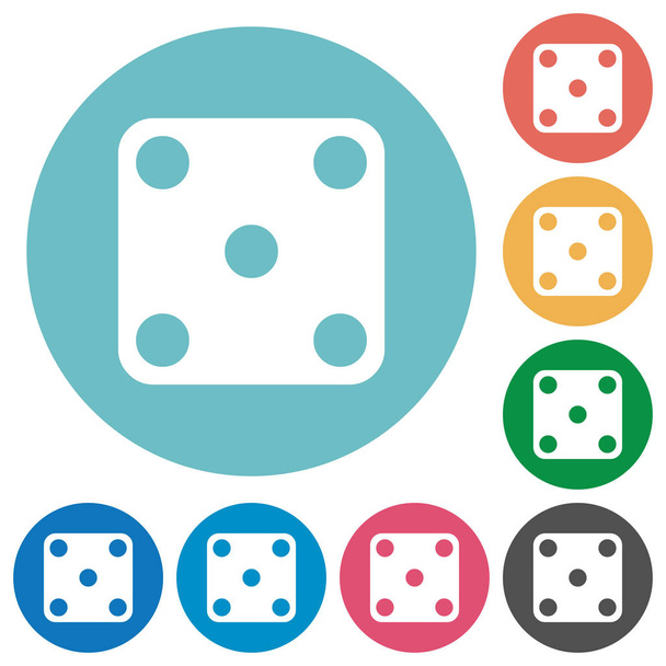 Domino five flat white icons on round color backgrounds - Vetor, Imagem