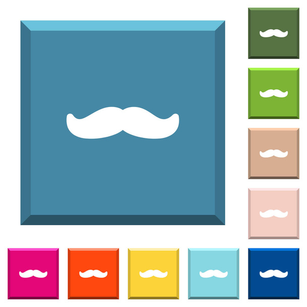Moustache icônes blanches sur les boutons carrés tranchants en différentes couleurs à la mode
 - Vecteur, image
