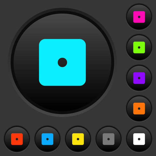 ドミノの 1 つ暗い暗い灰色の背景に色鮮やかなアイコンとボタンを押す - ベクター画像