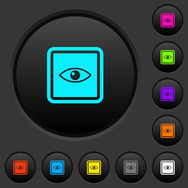 Invert object dark push buttons with vivid color icons on dark grey background - Vektor, obrázek