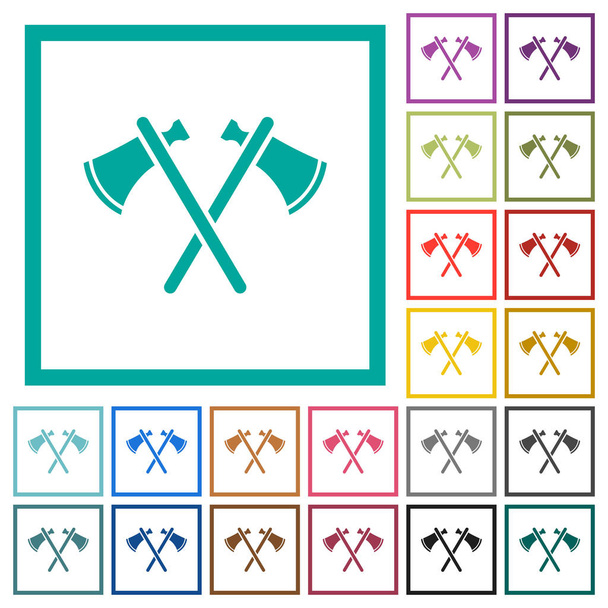 Dwa Tomahawków płaski kolor ikony z kwadrantu klatek na białym tle - Wektor, obraz