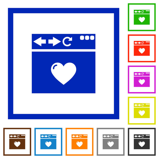 Prohlížeče oblíbené ploché barevné ikony v čtverečních rámy na bílém pozadí - Vektor, obrázek