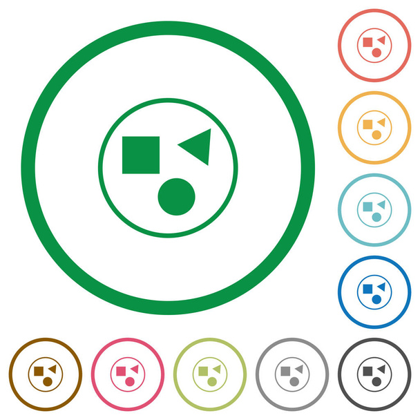 Группа элементов плоские иконки цвета в круглых контурах на белом фоне
 - Вектор,изображение