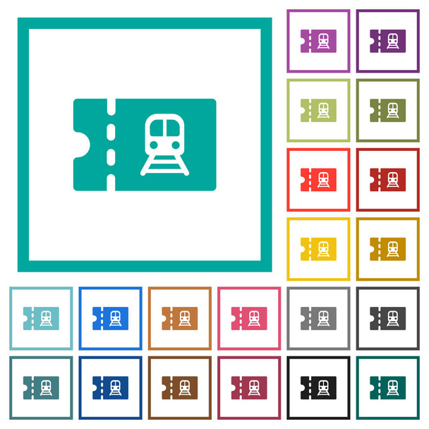 Vasúti kedvezmény kupon lapos színes ikonok-val íves keretek fehér háttér - Vektor, kép