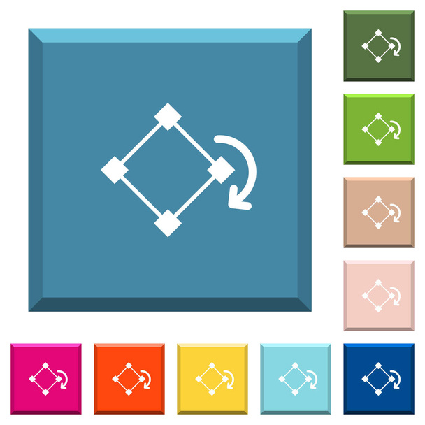 Gire los iconos de elementos blancos en los botones cuadrados con bordes en varios colores de moda
 - Vector, Imagen