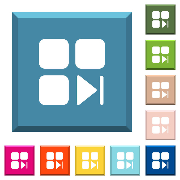 Component next white icons on edged square buttons in various trendy colors - Vector, Image