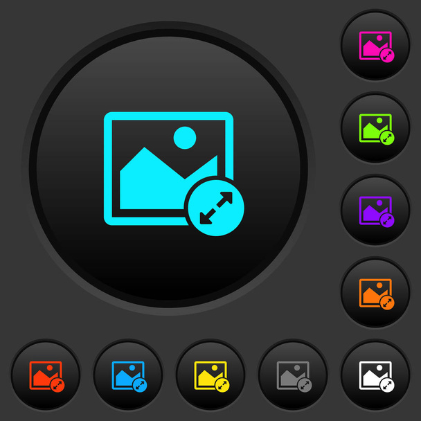 Cambiar el tamaño de la imagen grandes botones oscuros con iconos de color vivos sobre fondo gris oscuro
 - Vector, imagen