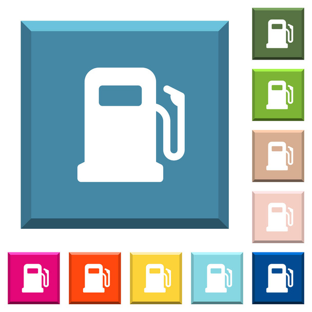Benzin istasyonu beyaz simgeleri çeşitli moda renklerde ucu keskin kare düğmeleri - Vektör, Görsel