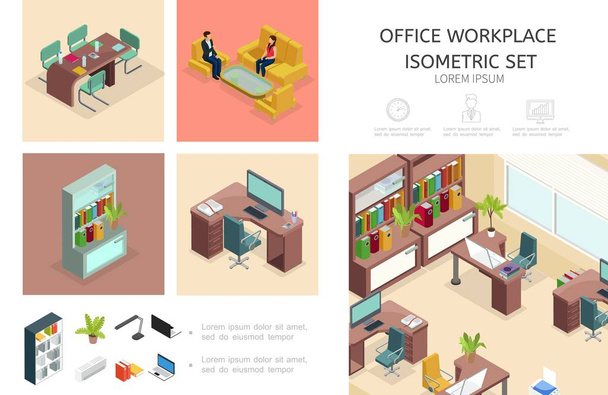 Izometrické Office vnitřní Infographic koncept - Vektor, obrázek