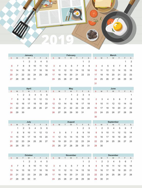 Calendario alimentare 2019. Vista dall'alto
.  - Vettoriali, immagini