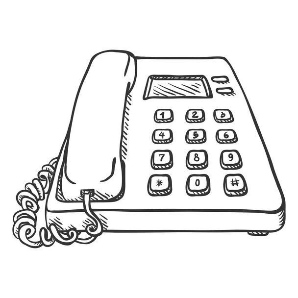 Schets Office telefoon geïsoleerd op witte achtergrond - Vector, afbeelding