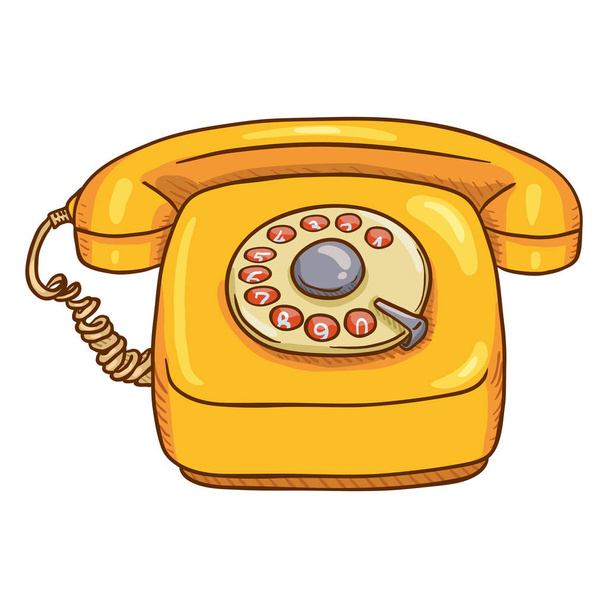 漫画黄色のレトロなスタイルのダイヤル式電話 - ベクター画像