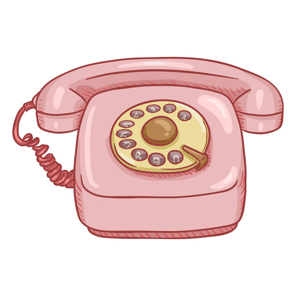 漫画ピンクのレトロなスタイルのダイヤル式電話 - ベクター画像