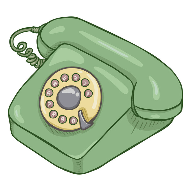 漫画緑のレトロなスタイルのダイヤル式電話 - ベクター画像