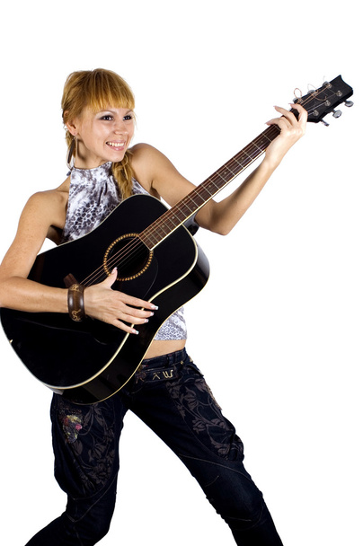 Happy girl with guitar - Foto, afbeelding