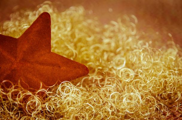 rode Kerstster in glanzend gouden achtergrond - Foto, afbeelding