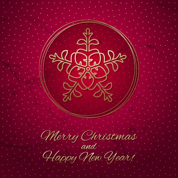 Αυτό είναι ένα κόκκινο-χρυσό φόντο με μια Χριστουγεννιάτικη μπάλα και νιφάδα χιονιού. Όμορφες ευχετήριες κάρτες για Χριστούγεννα και νέο έτος σχεδιασμό. - Διάνυσμα, εικόνα