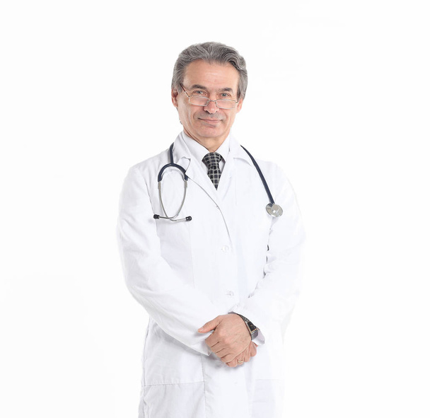 in full growth.experienced physician with stethoscope .isolated on white background - Foto, Imagem
