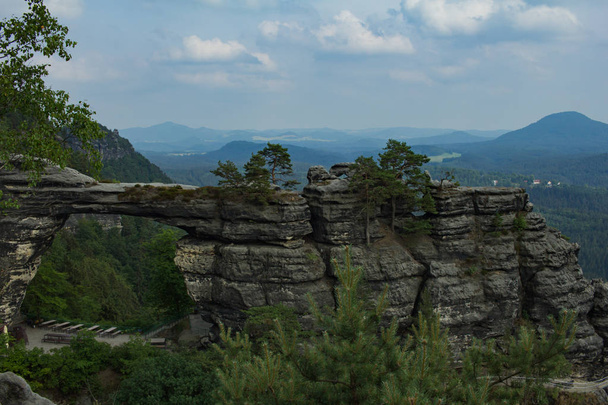 Landscape of  Pravcicka brana in Czech Republic, mountaines and forest in Bohemian Switzerland national park - 写真・画像