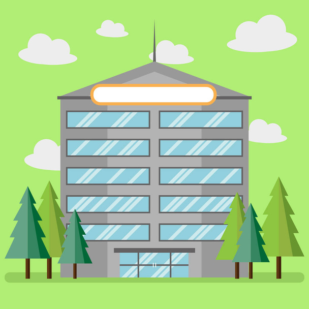 Firmengebäude und Kiefer mit flachem Stil, Vektorillustration. - Vektor, Bild