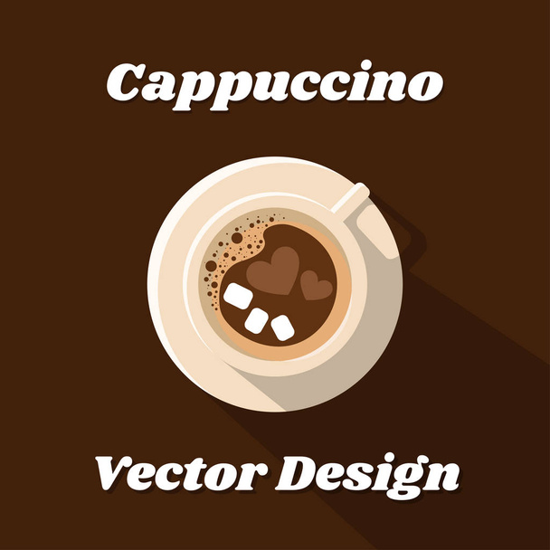 Cappuccino in white Cup with heart, Vector illustration top view. - Vector, Image