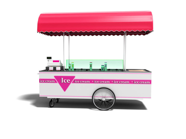Вантажівка на колесах з морозивом та морозивом у продажах 3d візуалізація на білому тлі з тіні
 - Фото, зображення