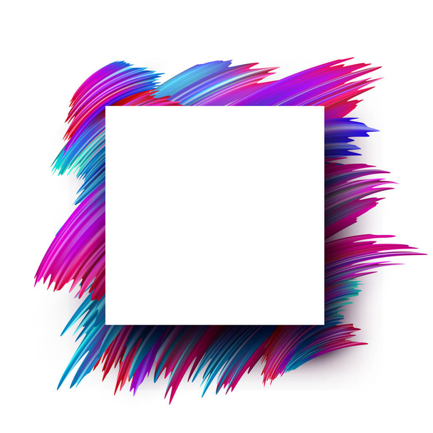 Abstract poster with white square frame and colorful brush strokes - Vektor, Bild