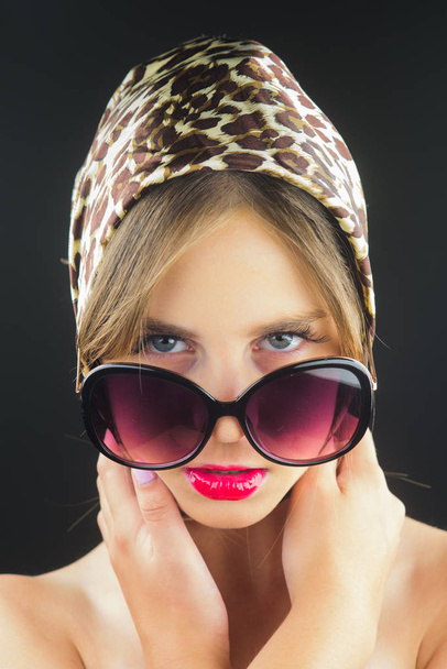 Makeup cosmetics and skincare. Beauty salon and hairdresser. Fashion jewelry and accessory. Fashion portrait of woman. woman with fashion makeup in glasses. She is really cute. Young and beautiful - 写真・画像