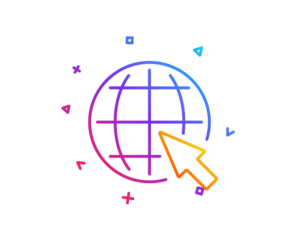 マウス カーソルの線のアイコンが付いている地球。世界や地球の記号。インターネットのグローバル シンボル。グラデーション ラインのボタン。インター ネット アイコンをデザインします。カラフルな幾何学的図形。ベクトル - ベクター画像