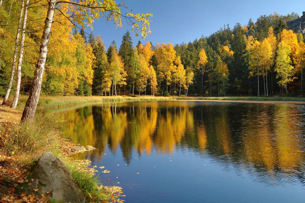 Black lake in Jirasek rocks in Czech republic - Photo, Image