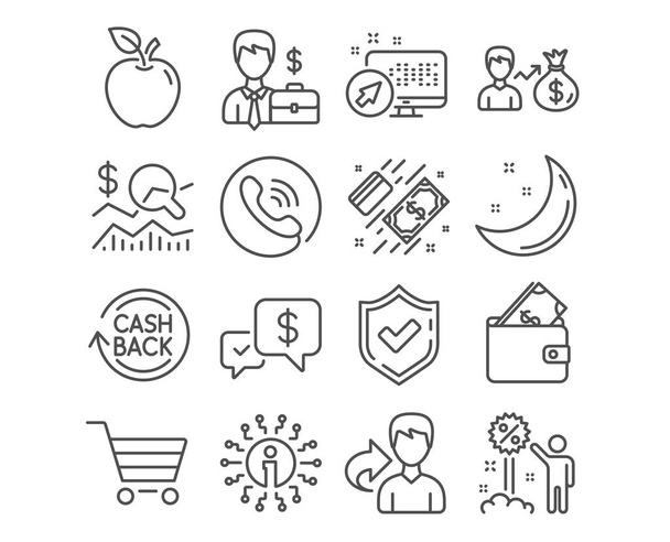 Set of Cashback refund, Check investment and Market sale icons. Sallary, Businessman case and Discount signs. Wallet, Payment received and Payment symbols. Refund commission, Business report. Vector - Vector, Image