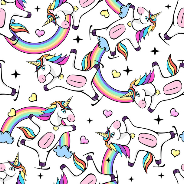 Seamless pattern with fantastic unicorn. Cartoon children background - Вектор,изображение
