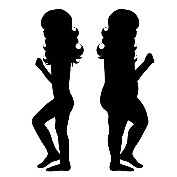 Vektor-Silhouette von schlanken und fetten Mädchen auf weißem Hintergrund. - Vektor, Bild