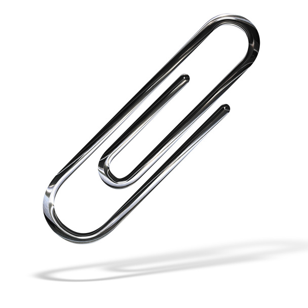 Silver paper clip isolated over white - Φωτογραφία, εικόνα