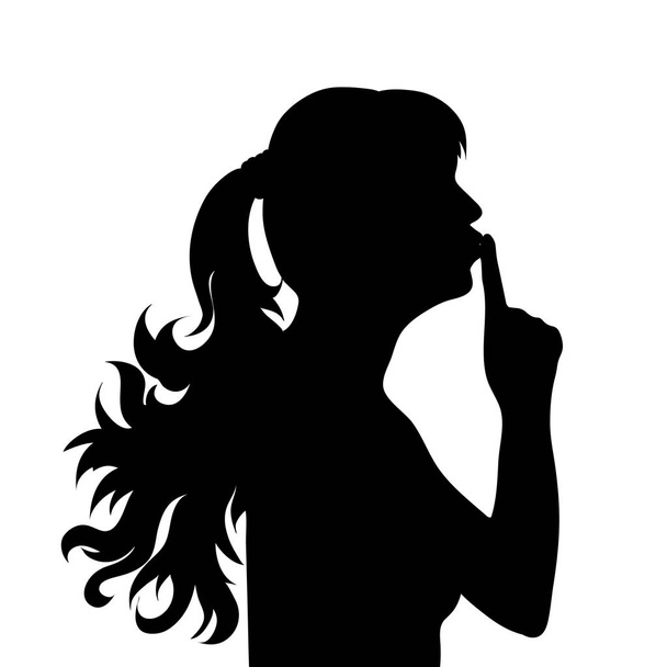 Vector silhouette of face of woman in profile as she whispers. - Vector, Image
