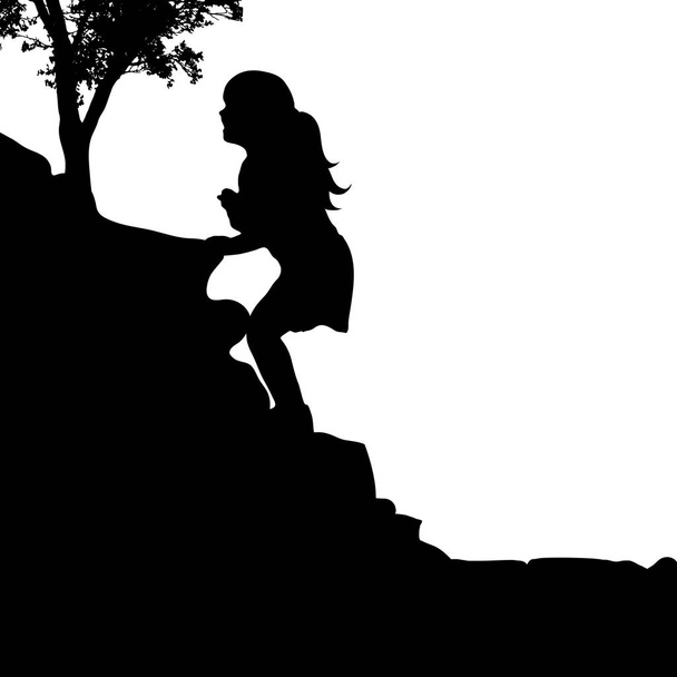 Vector silhouette of child a climbing on a rock on a white background. - Vector, Image