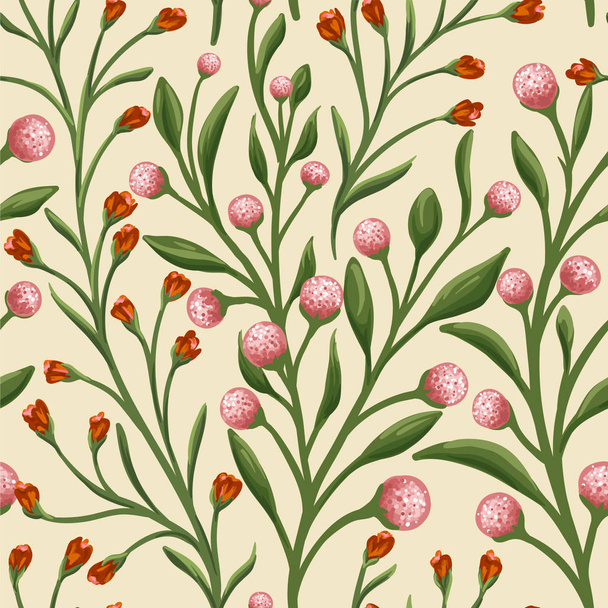 Floral seamless pattern with leafs and small flowers.  - Vetor, Imagem