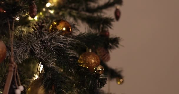 Bela árvore de Natal decorada com guirlanda e bolas
. - Filmagem, Vídeo