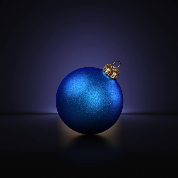 3D Rendering Blue Christmas Ball on Dark Background - Foto, Imagem