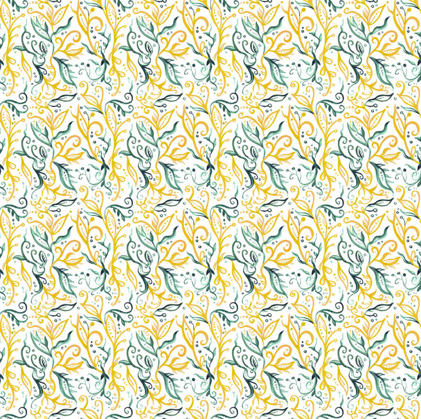 Watercolor orange green blue seamless floral pattern - Фото, изображение