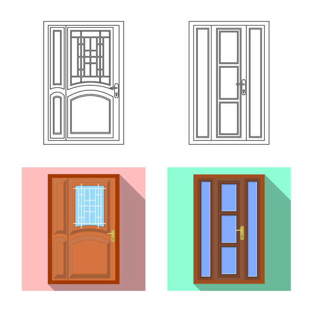 Vector design of door and front icon. Set of door and wooden vector icon for stock. - Vector, afbeelding