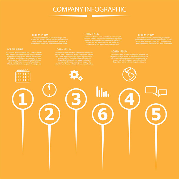 Modello di infografica vettoriale con numeri icone e puntatori bianchi su sfondo arancione
 - Vettoriali, immagini