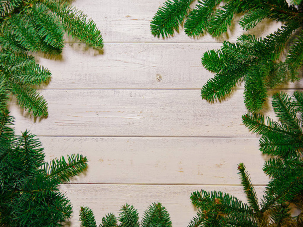 Wooden background and fir  with a free space for text or product demonstration - 写真・画像