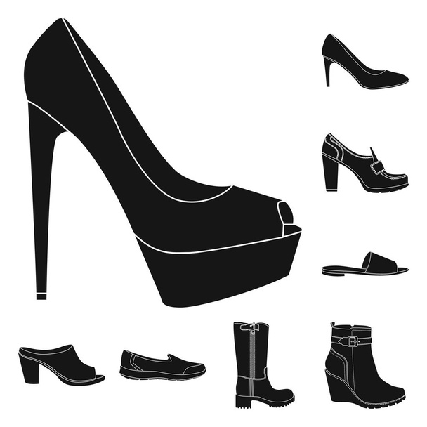 Lábbeli és nő szimbólum izolált tárgya. Gyűjteménye cipő és láb vektor stock illusztráció. - Vektor, kép