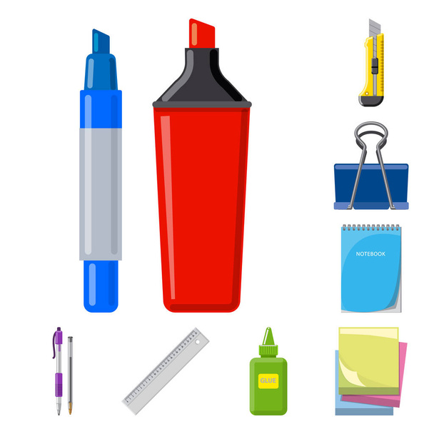 Vector illustration of office and supply symbol. Set of office and school stock vector illustration. - Вектор, зображення