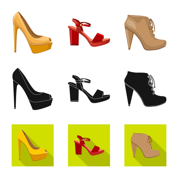 Vector design of footwear and woman symbol. Set of footwear and foot vector icon for stock. - Διάνυσμα, εικόνα