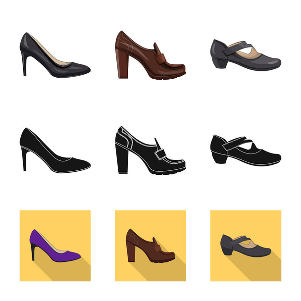 Vector illustration of footwear and woman logo. Collection of footwear and foot stock symbol for web. - Vector, Imagen