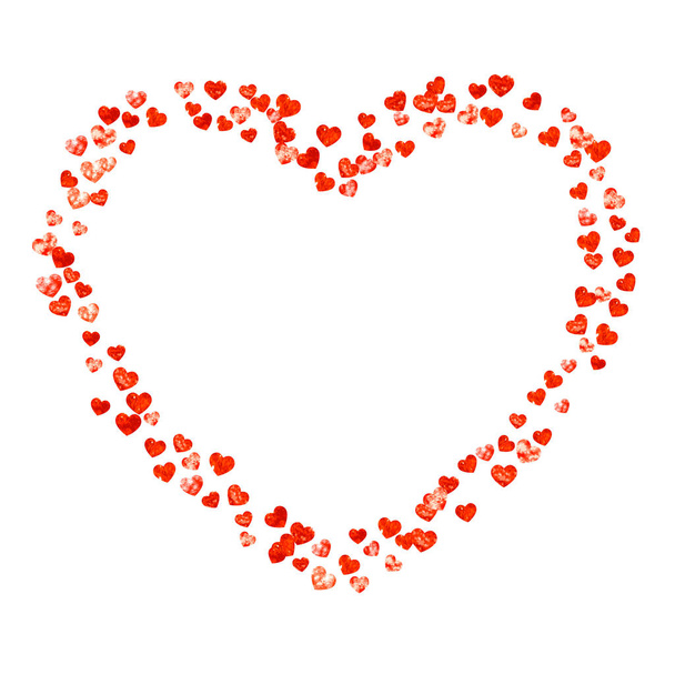 Heart frame background with gold glitter hearts. Valentines day. Vector confetti. Hand drawn texture. - Vektor, Bild
