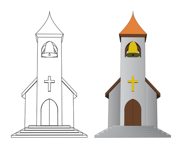 color en y la línea de la iglesia de dibujo con campana vector
 - Vector, Imagen
