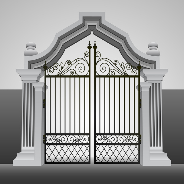 baroque entrance gate with iron fence vector - Vector, Image